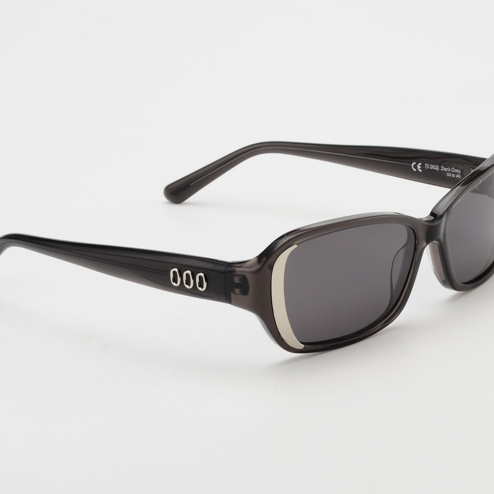 Sunglasses with black frame and dark lenses on a white background