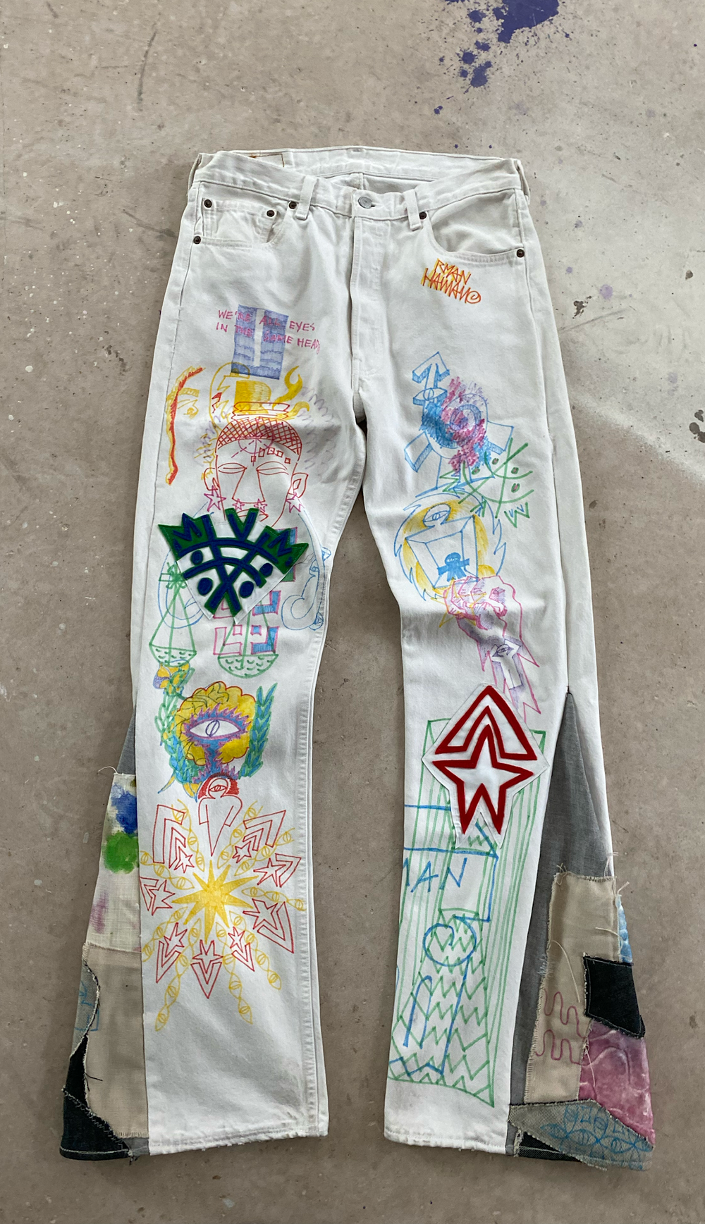 24 Hours Fasting upcycled flared jeans by Ryan Hawaii — product view