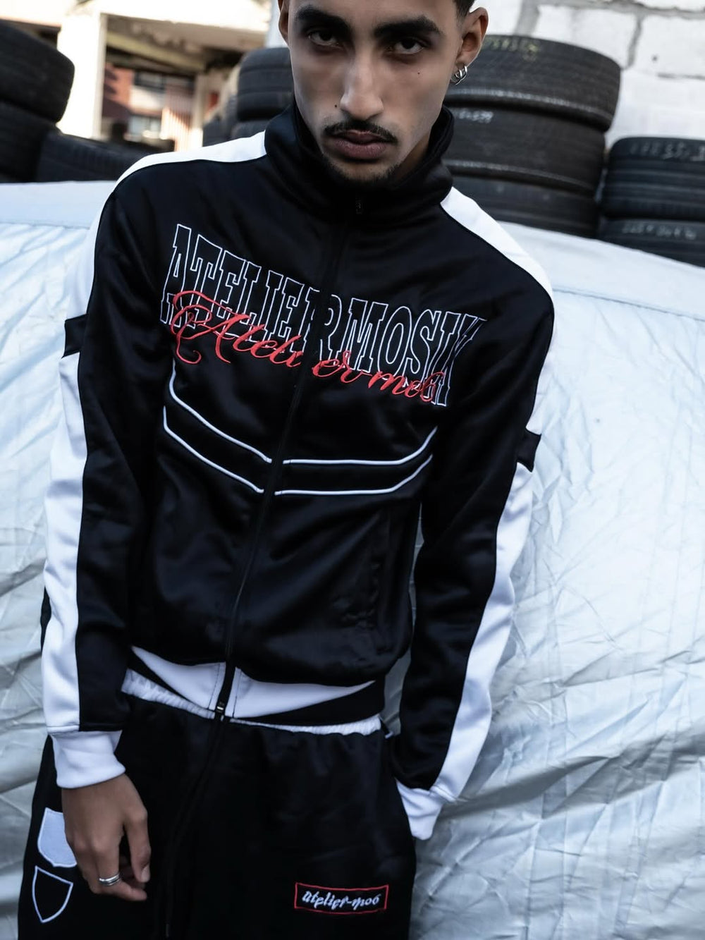 Black Shield track jacket side view by Atelier mo6 – Dream Unit Amsterdam