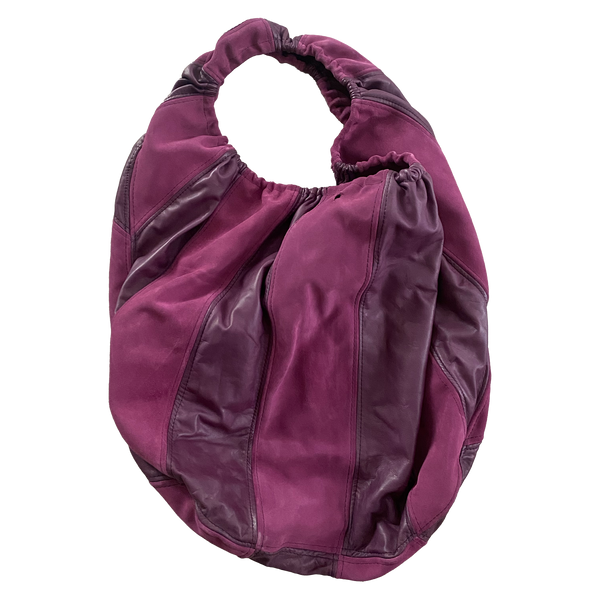 Dark purple and pink handmade leather crossbody bag by Finn van der Wal — product view