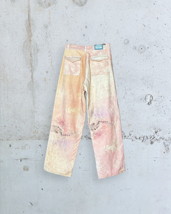 Back view of Foresight BARREL PANTS PINK by Tellavision with wide barrel leg silhouette and rear patch pockets.