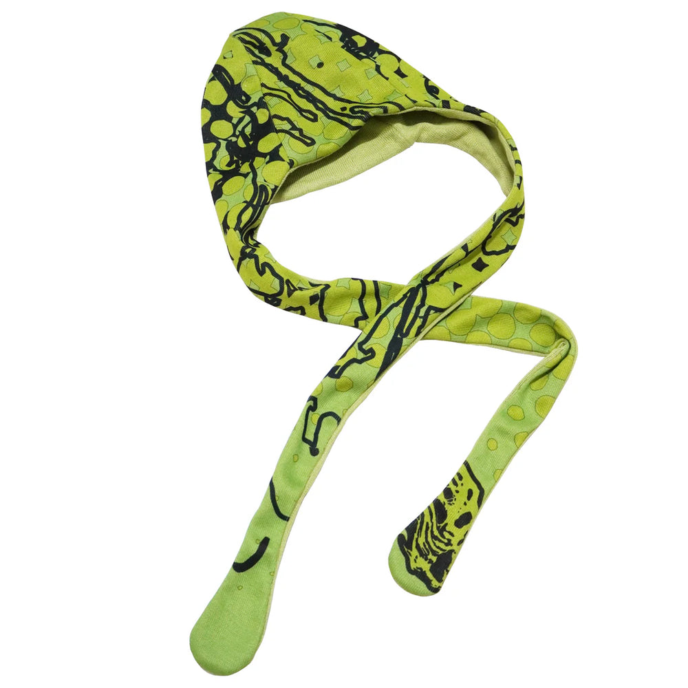 Green headband with black patterns on a white background