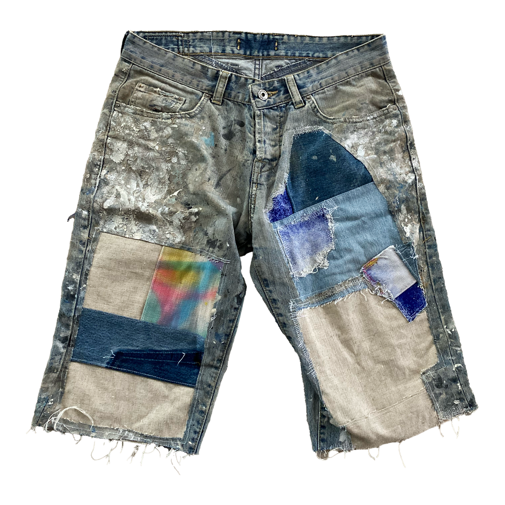 Last Love upcycled denim shorts by Ryan Hawaii — product view