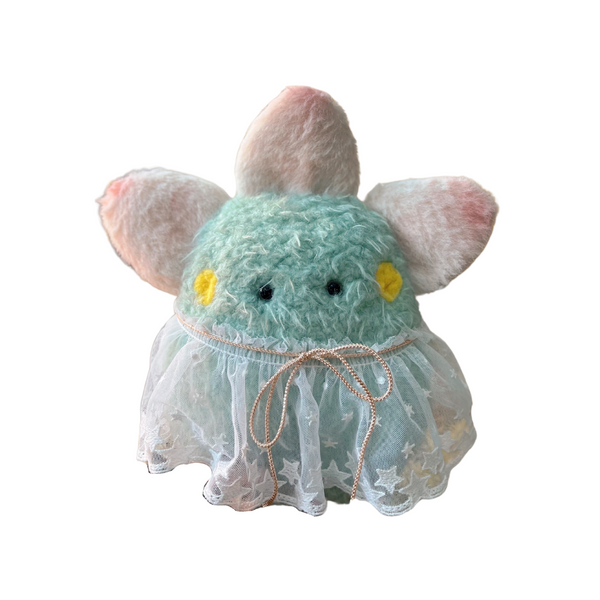 Mint green bunny plush with angelic starry tulle dress and pastel ears – handmade Mimi Planet soft toy, whimsical collectible from Hong Kong