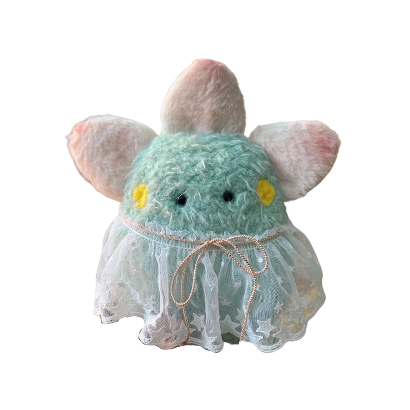 Mint green bunny plush with angelic starry tulle dress and pastel ears – handmade Mimi Planet soft toy, whimsical collectible from Hong Kong