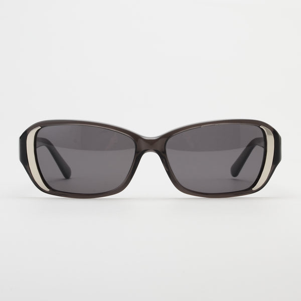 Sunglasses with dark lenses and brown frame on a white background