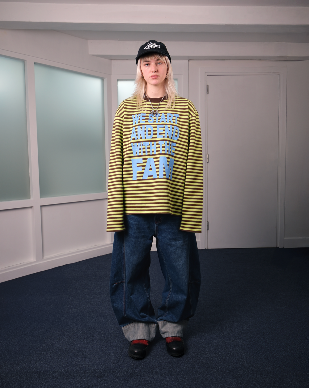 La Fam brown yellow striped cotton longsleeve at Dream Unit Amsterdam
