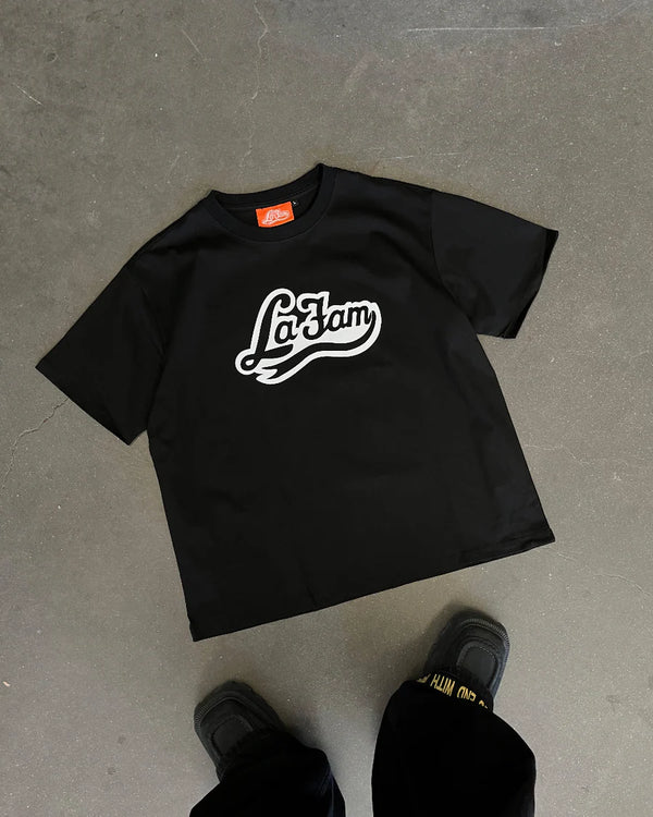 La Fam BLACK LOGO TEE – back view – by La Fam – Dream Unit Amsterdam