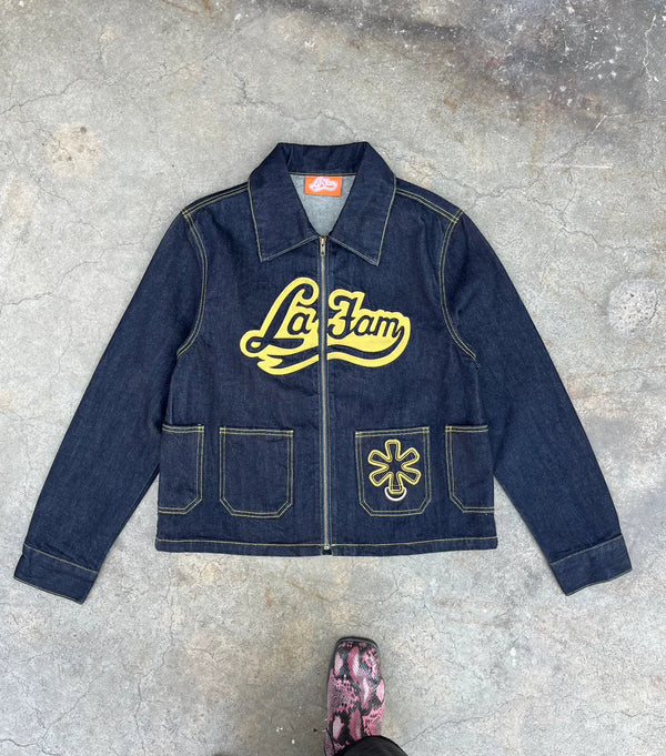 denim pocket jacket – front view – by La Fam – Dream Unit Amsterdam