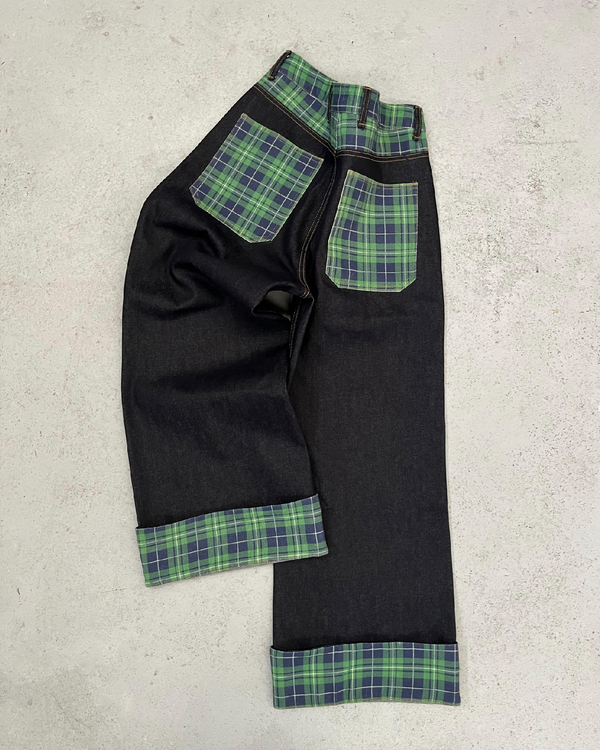 La Fam Checkered F Wide Leg Denim Jeans