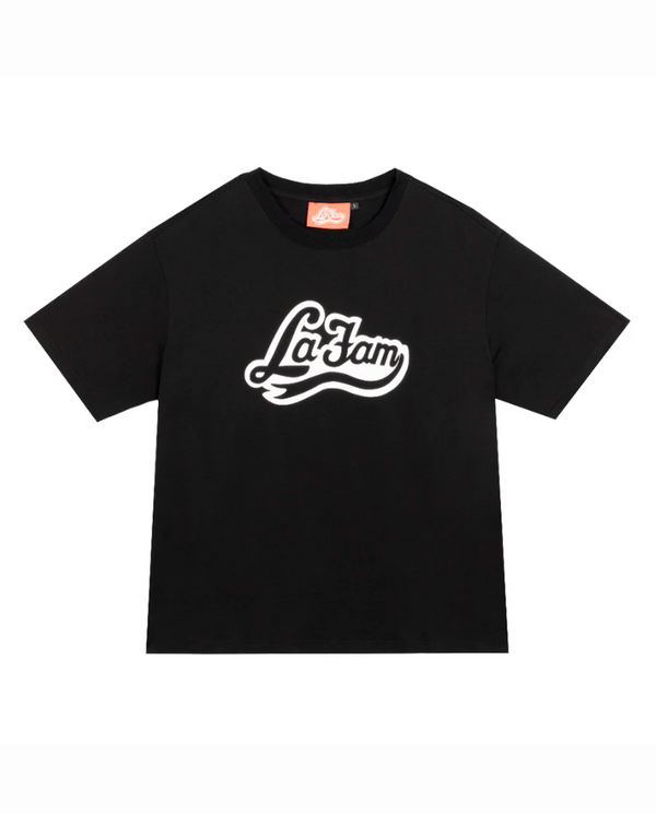 La Fam BLACK LOGO TEE – front view – by La Fam – Dream Unit Amsterdam