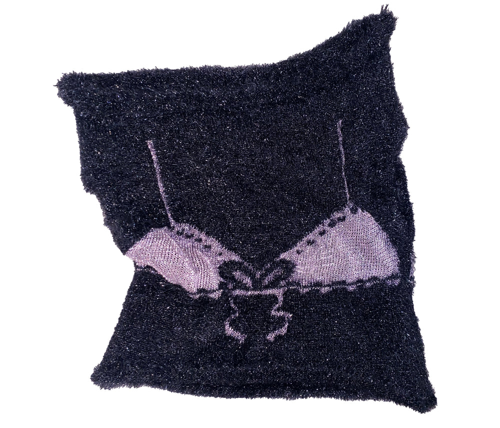 Knitted top in black with pink bra design 