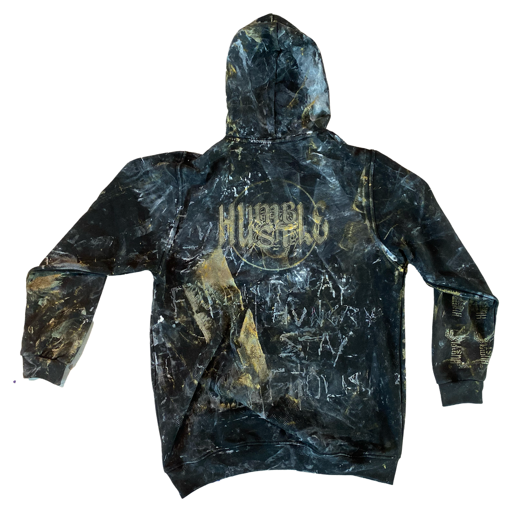 Upcycled black baggy hoodie by Humble Hustle — product view