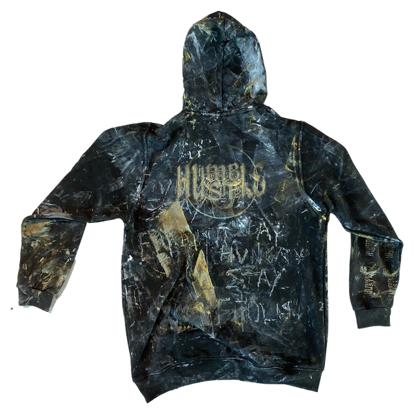 Upcycled black baggy hoodie by Humble Hustle — product view