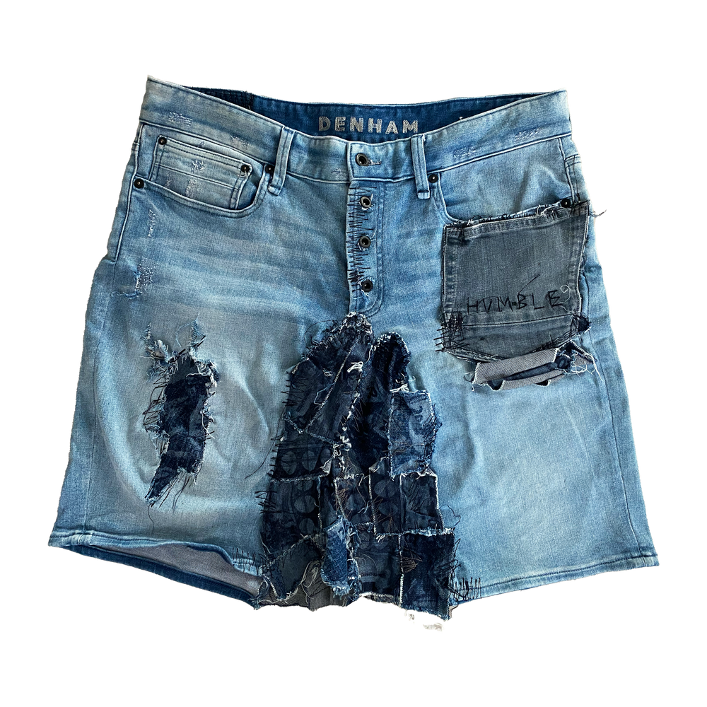 Upcycled denim jorts by Humble Hustle — product view