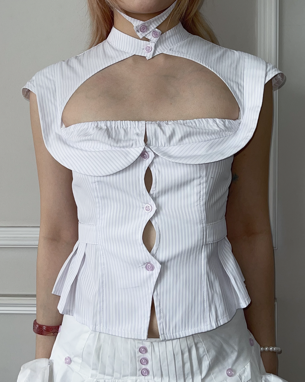 ADU striped mandarin collar shirt