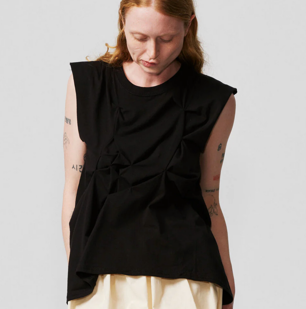 Asymmetrical Black T-shirt by Evade — front product view