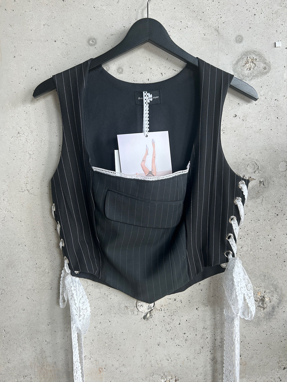 The Sexretary Corset grey by Gloria Jane Royer — front view