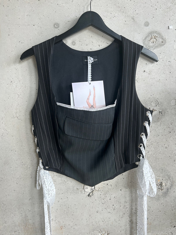 The Sexretary Corset grey by Gloria Jane Royer — front view