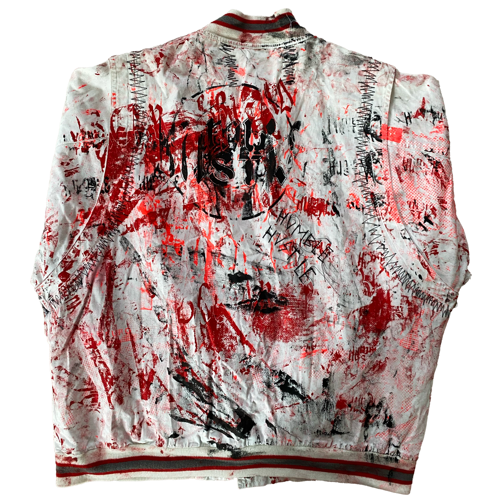 Upcycled jacket by Humble Hustle — back view
