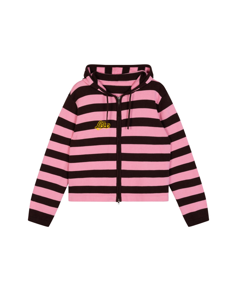 La Fam pink brown striped knit zip hoodie at Dream Unit Amsterdam