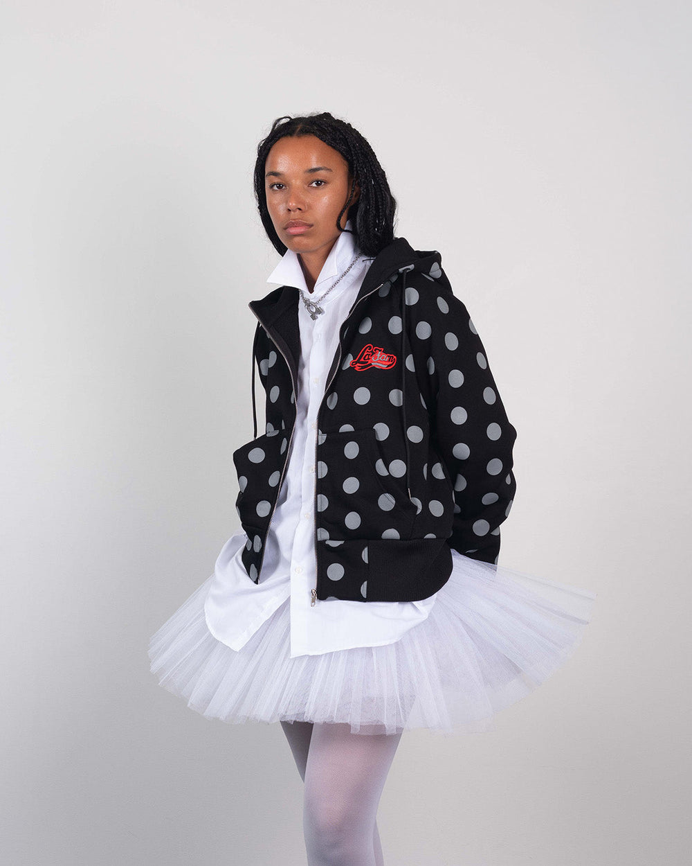 La Fam Polka Dot Zip Hoodie - Black