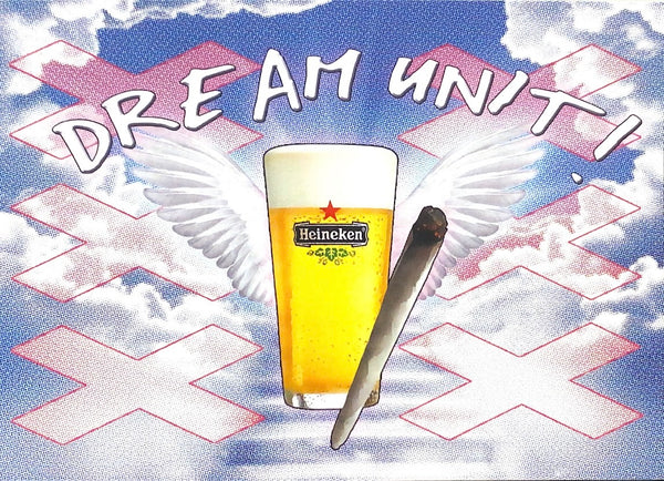 Artistic A6 postcard with abstract pastel illustration displayed on a  sky background."