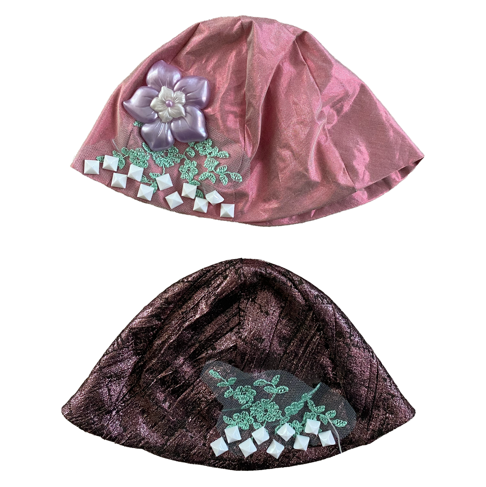 Simi Liew Bonnets — pink and burgundy colour variants, front view