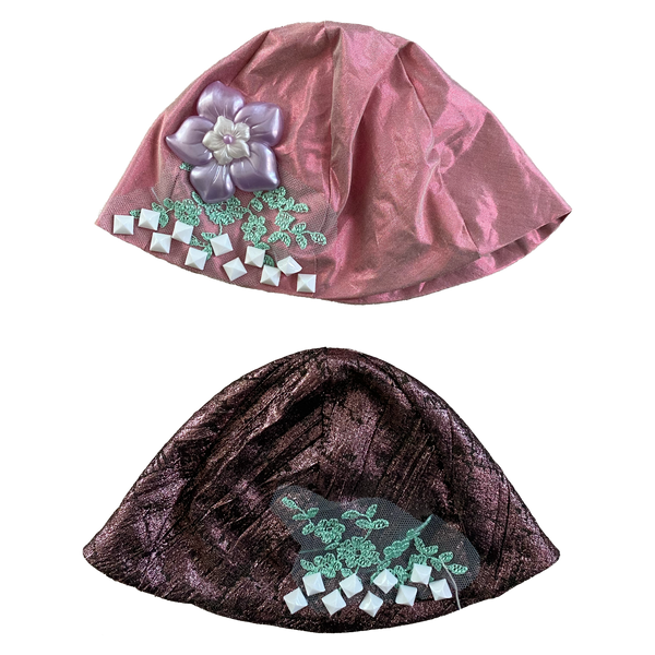 Simi Liew Bonnets — pink and burgundy colour variants, front view