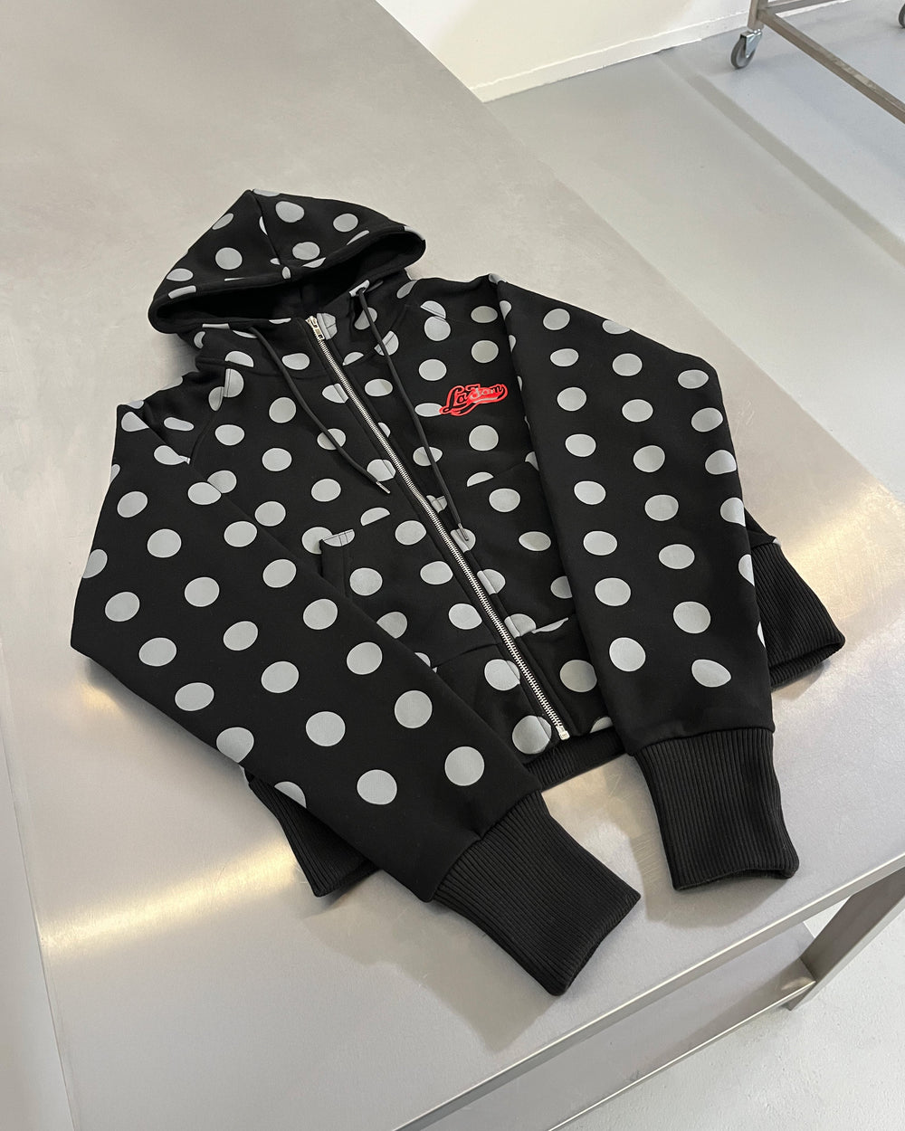 La Fam Polka Dot Zip Hoodie - Black