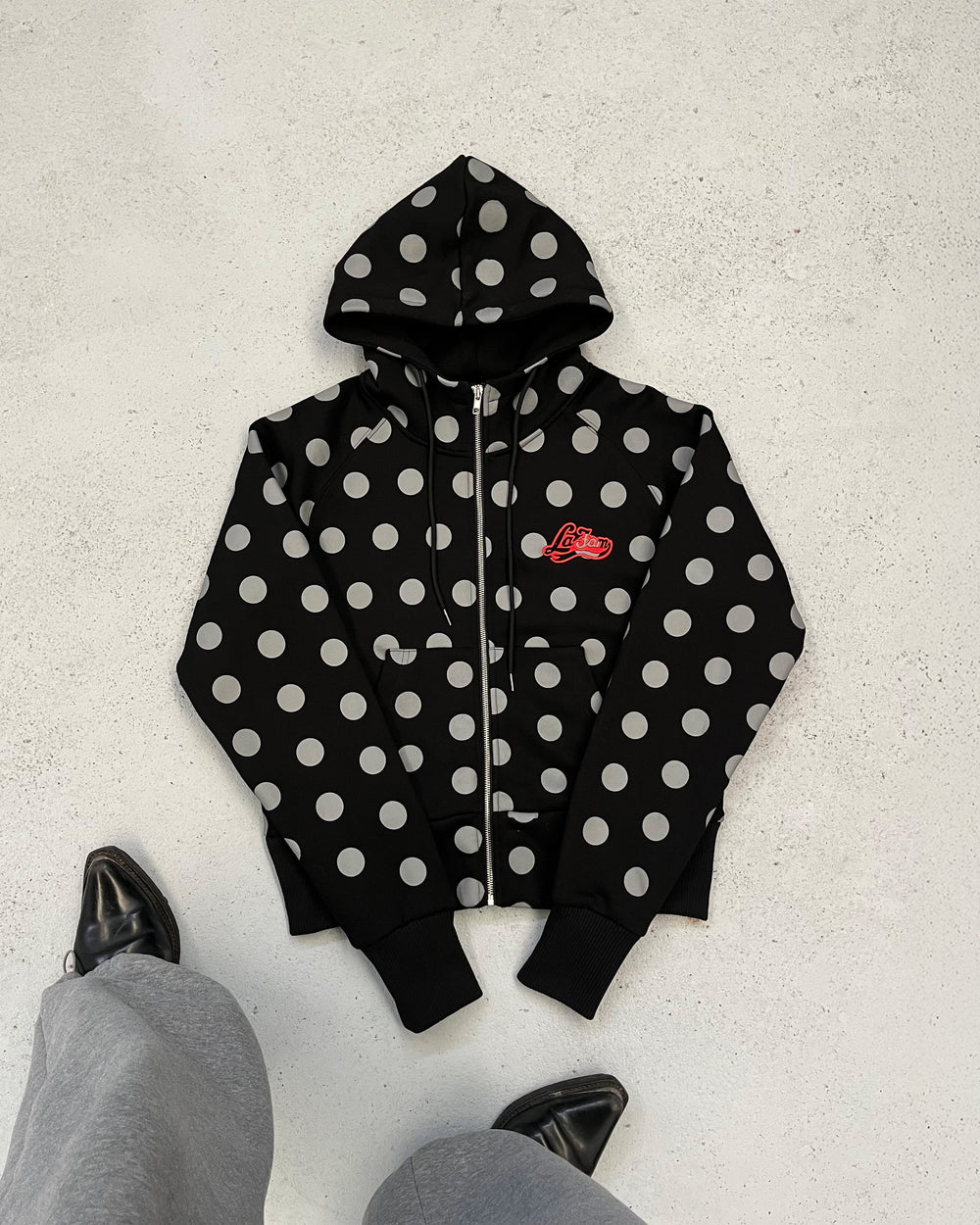 La Fam Polka Dot Zip Hoodie - Black