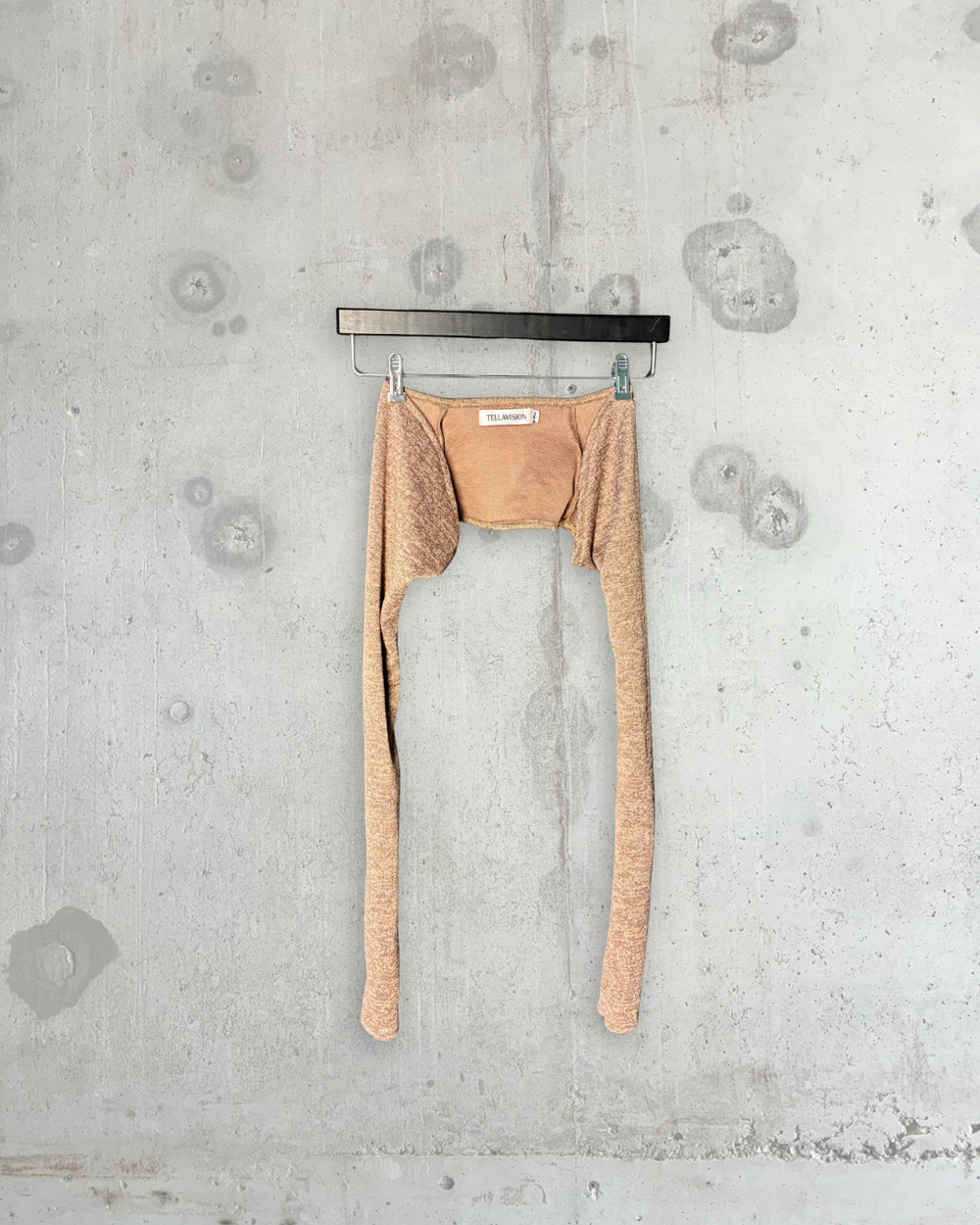 Beige melange cropped arm warmer bolero by Tellavision with fitted long sleeves