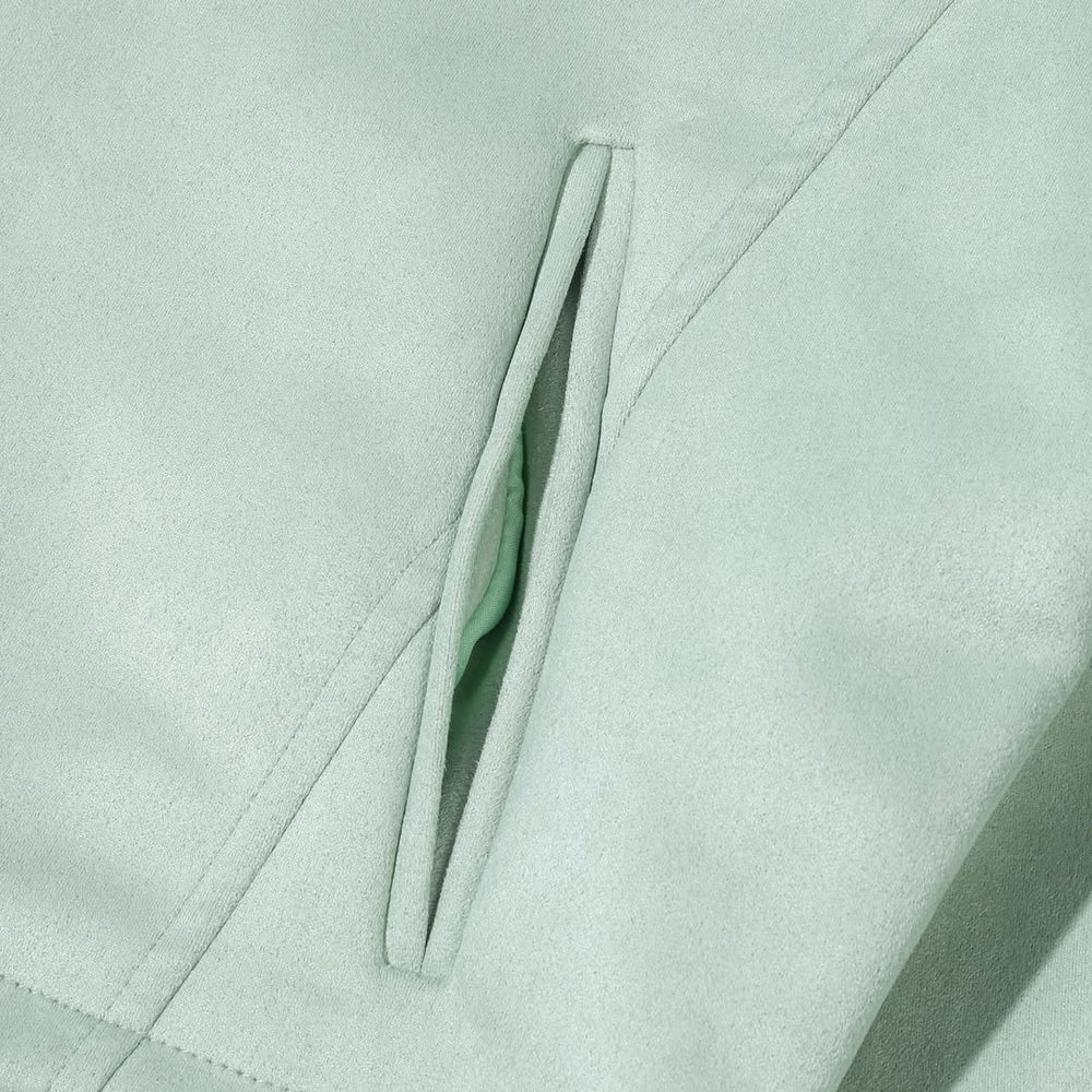 Pocket detail of Tellavision mint suede jacket