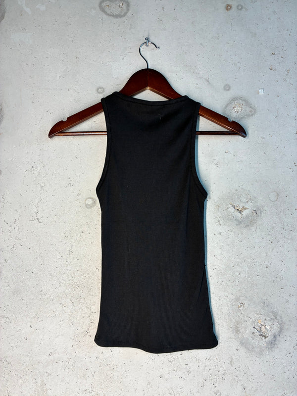Back view of black ribbed Tellavision Wishes Tank